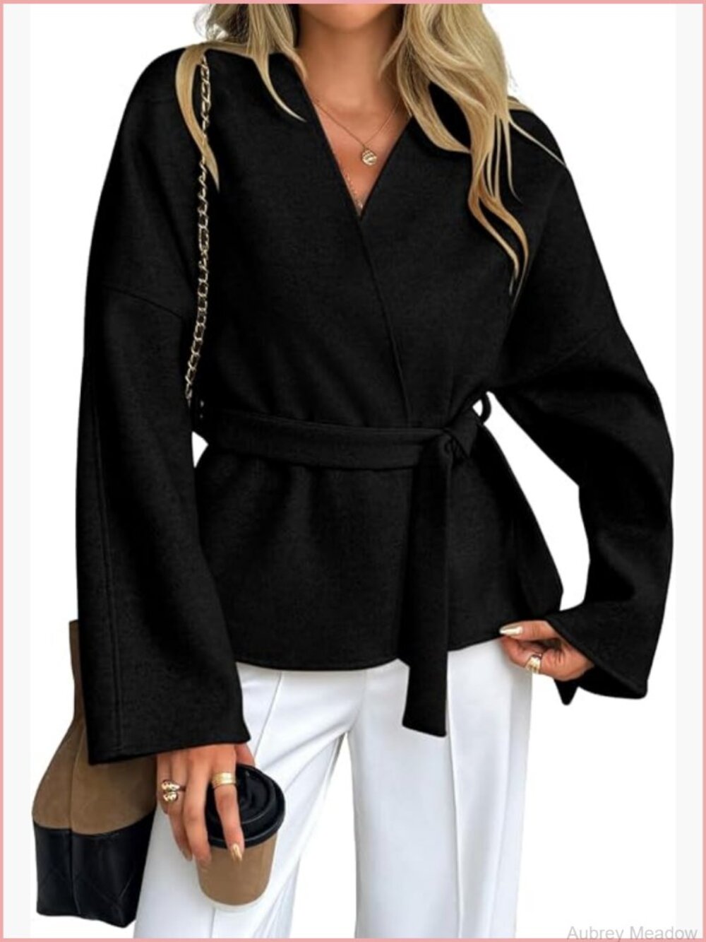 Cropped Pea Coat with Belt Short Wrap Blazer Jacket Winter Work Office Business